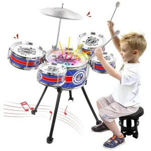 Unisex 3-5 Years Musical Instruments with Stool Drum Sticks