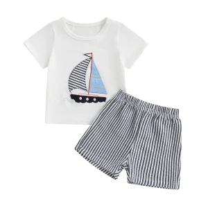Infant Boy Nautical Theme Outfit with Anchor Applique